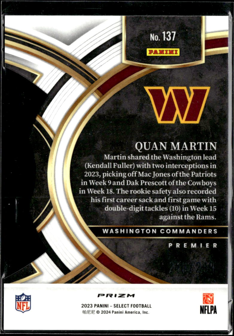 Quan Martin 2023 Select Bronze Rookie RC /299 Washington Commanders