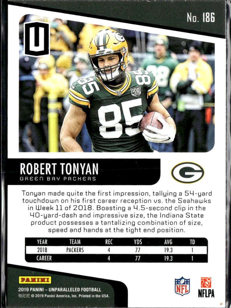 Robert Tonyan 2019 Unparalleled Rookie RC Green Bay Packers