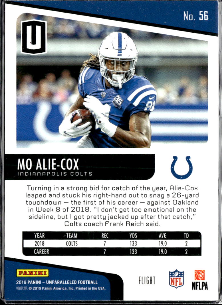 Mo Alie-Cox 2019 Unparalleled Rookie RC Flight Indianapolis Colts