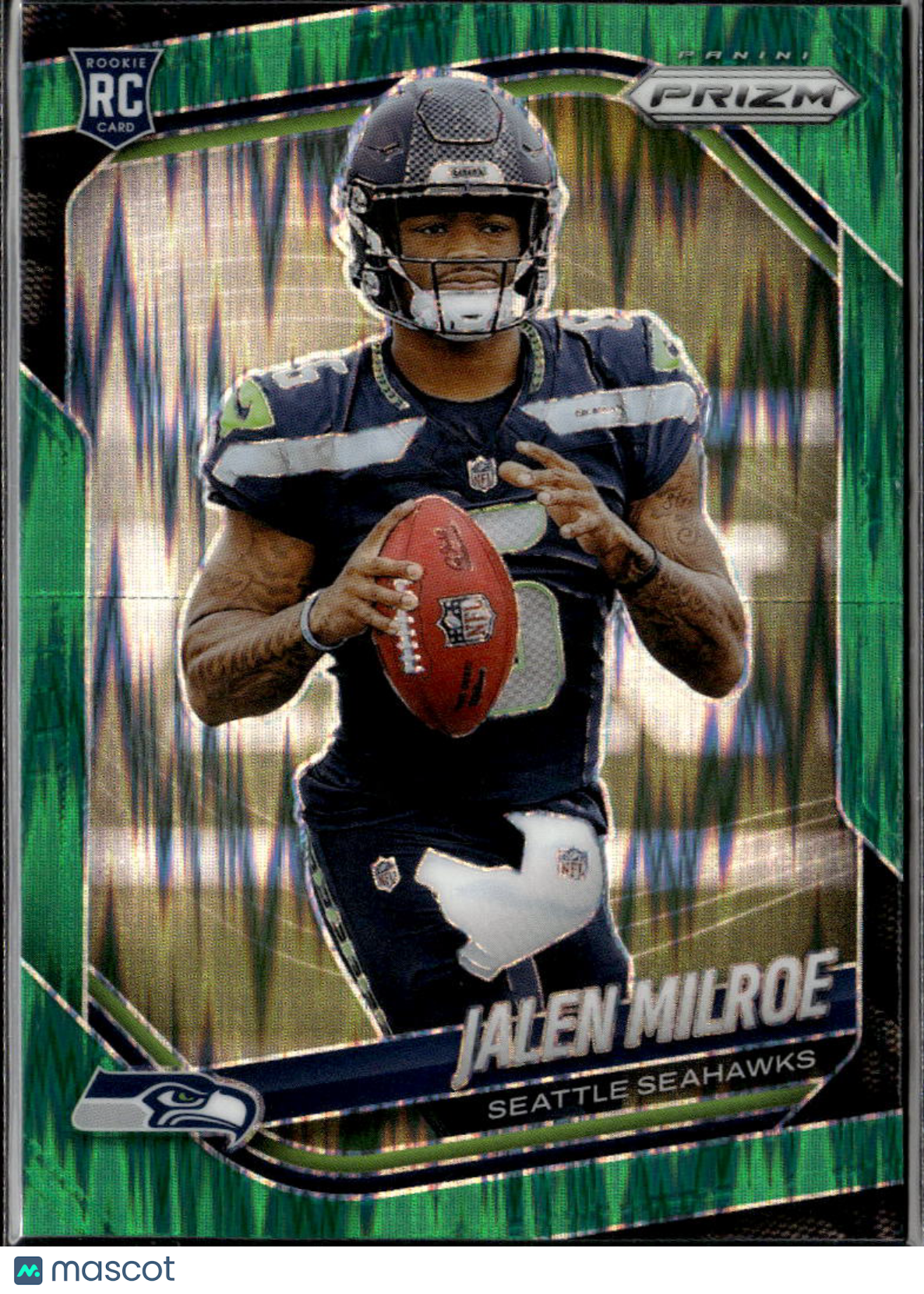 Jalen Milroe 2025 Prizm RC Green Shock Seattle Seahawks