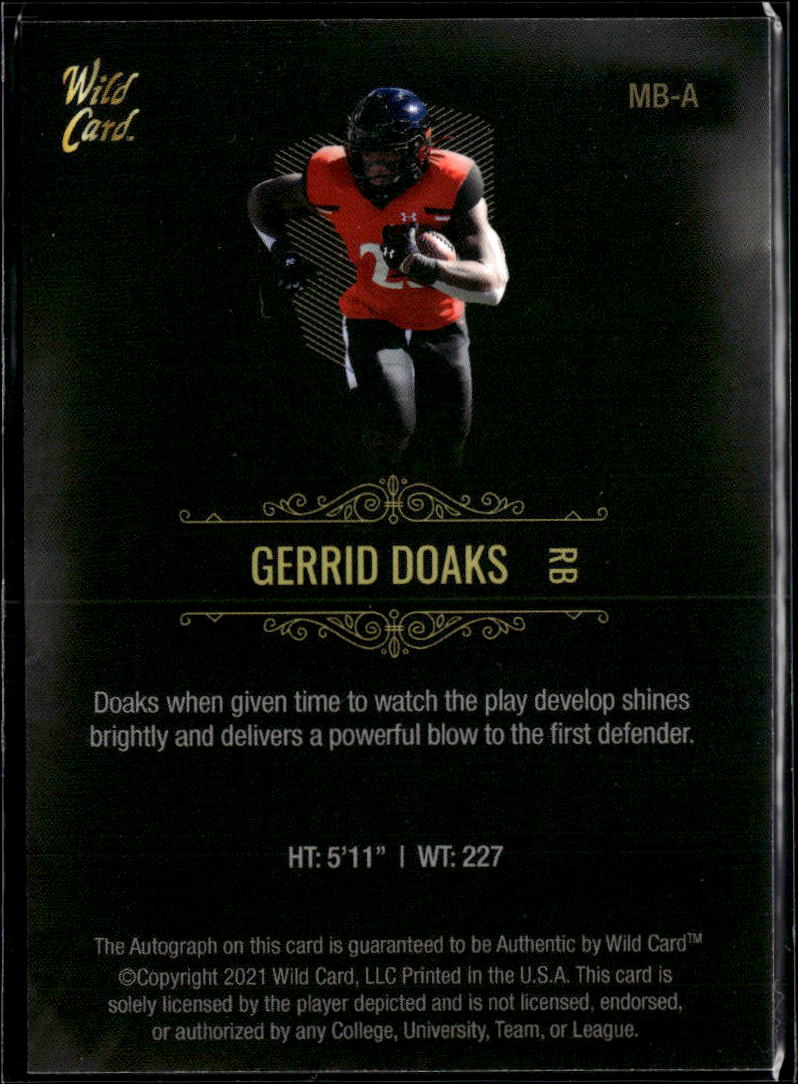 Gerrid Doaks 2021 Wild Card Matte Premier Auto Autograph RC Cincinnati