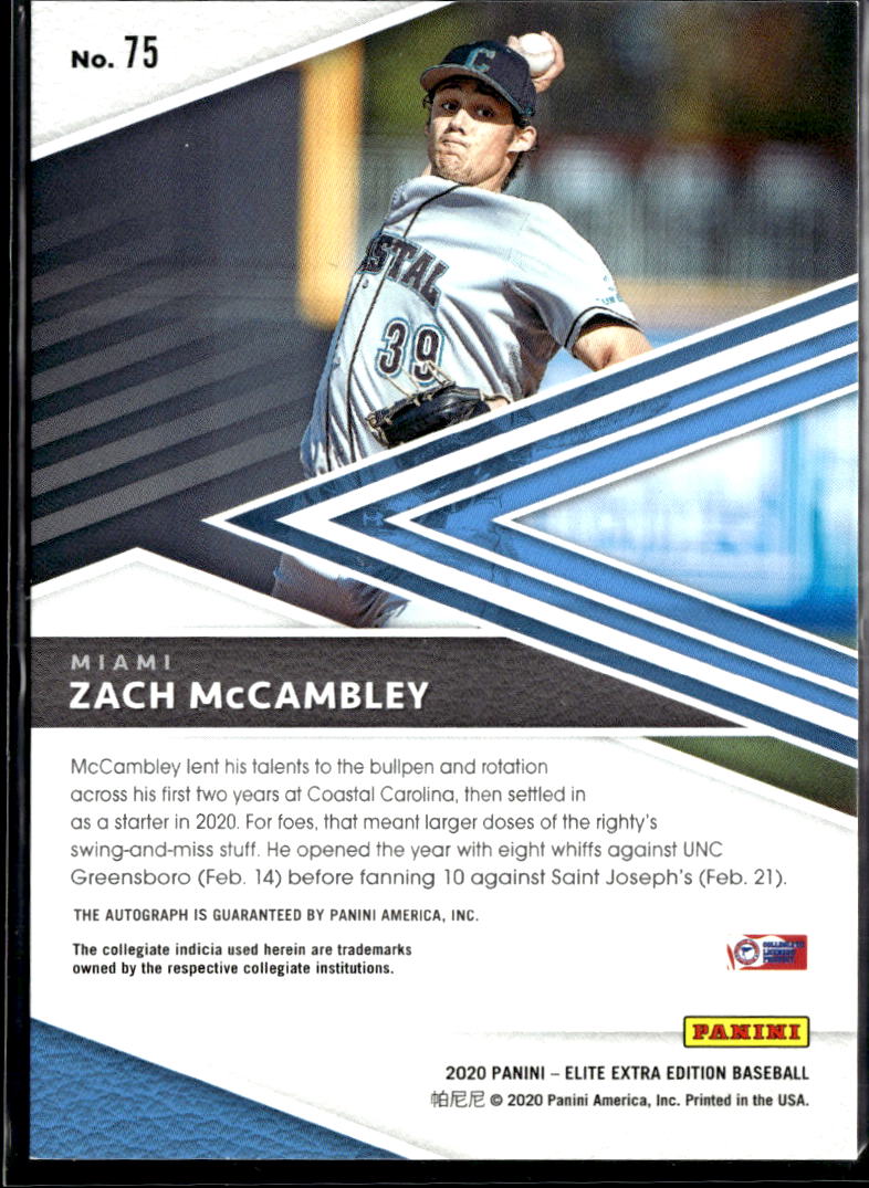 Zach McCambley 2020 Panini Elite Extra Edition Auto Autograph Miami Marlins