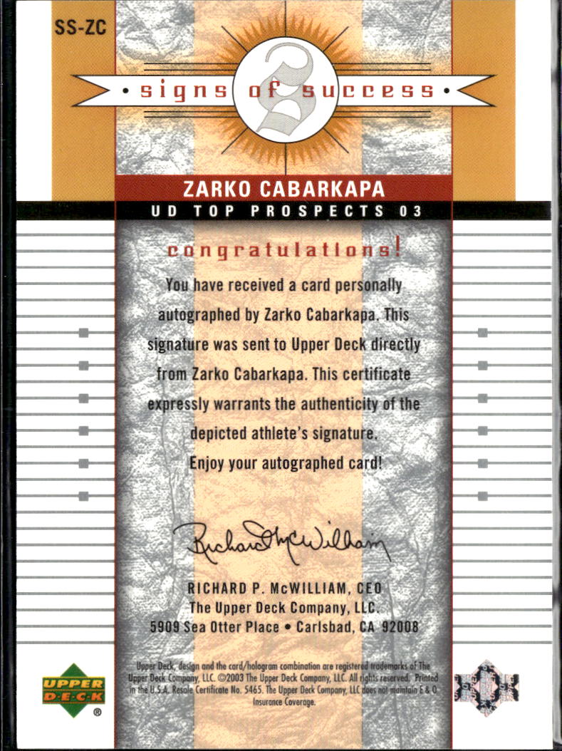Zarko Cabarkapa 2003 Upper Deck UD Auto Autograph RC Serbia