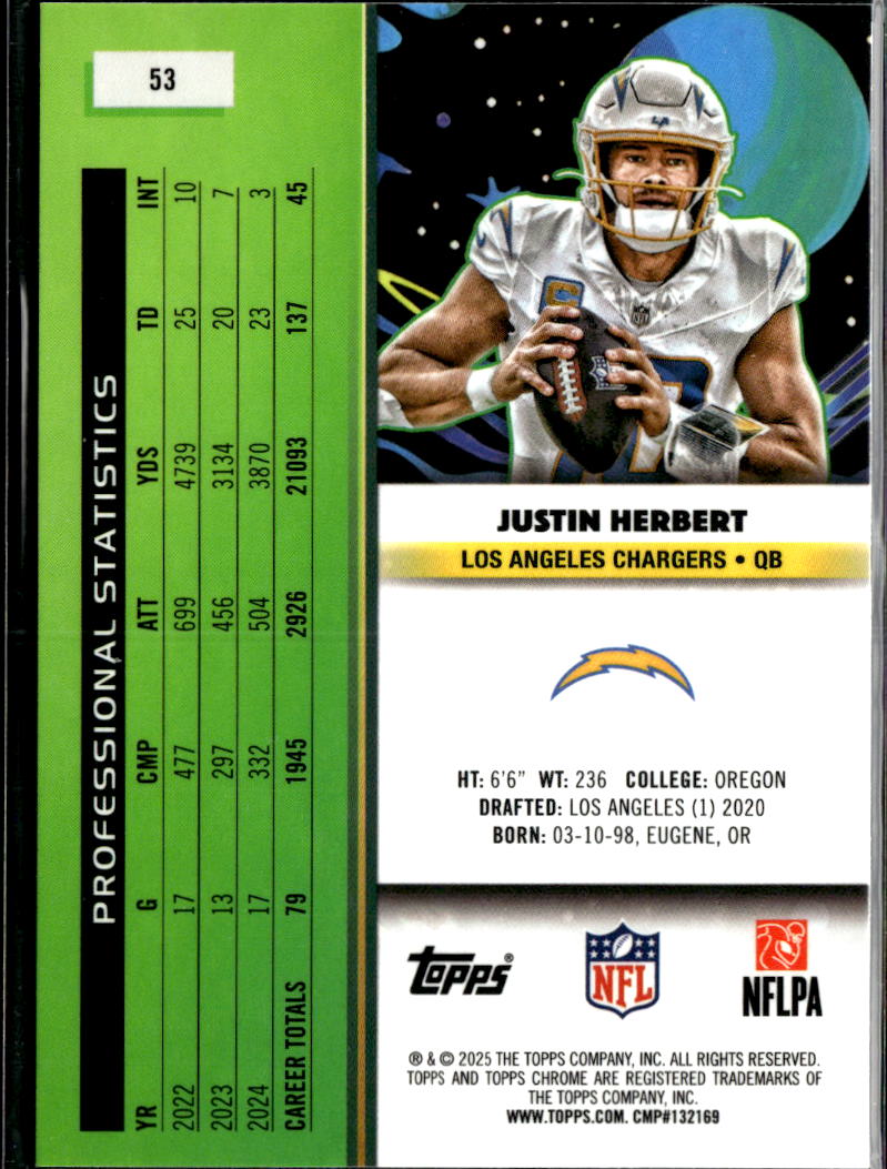 Justin Herbert 2025 Topps Chrome Cosmic Los Angeles Chargers