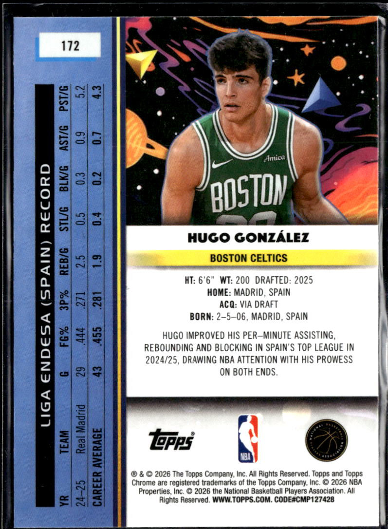 Hugo Gonzalez 2026 Topps Chrome Cosmic Rookie RC Boston Celtics