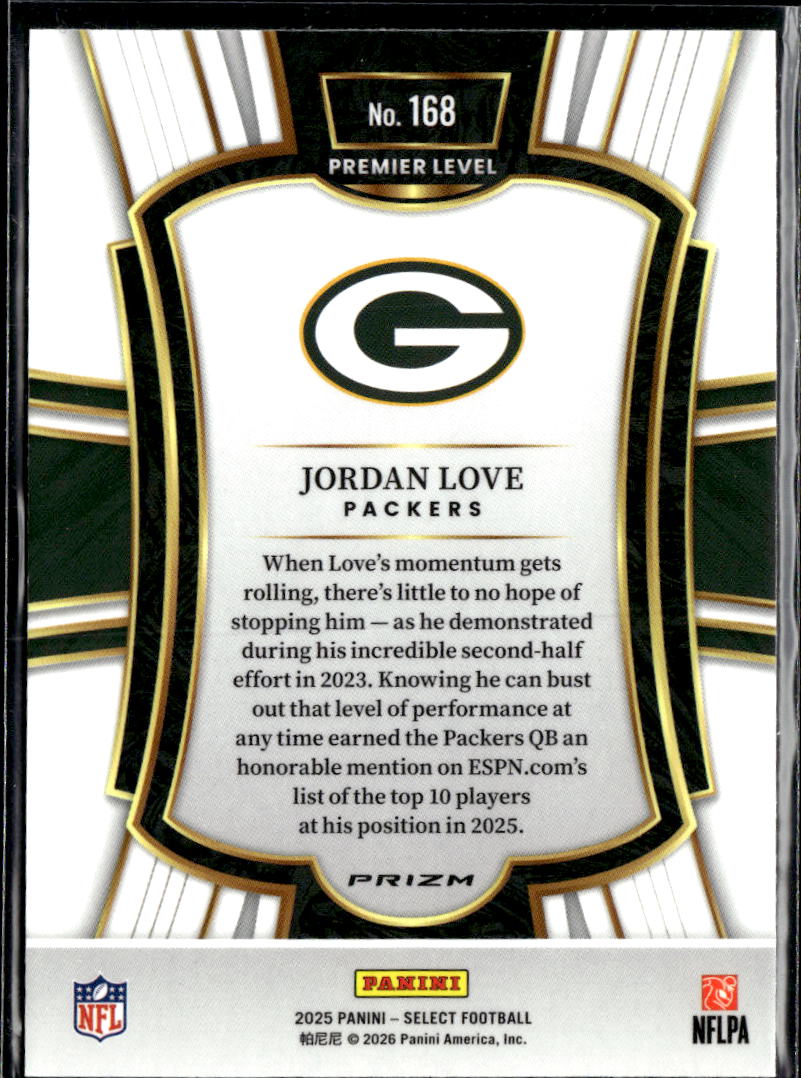 Jordan Love 2026 Select Black Green Shock Green Bay Packers