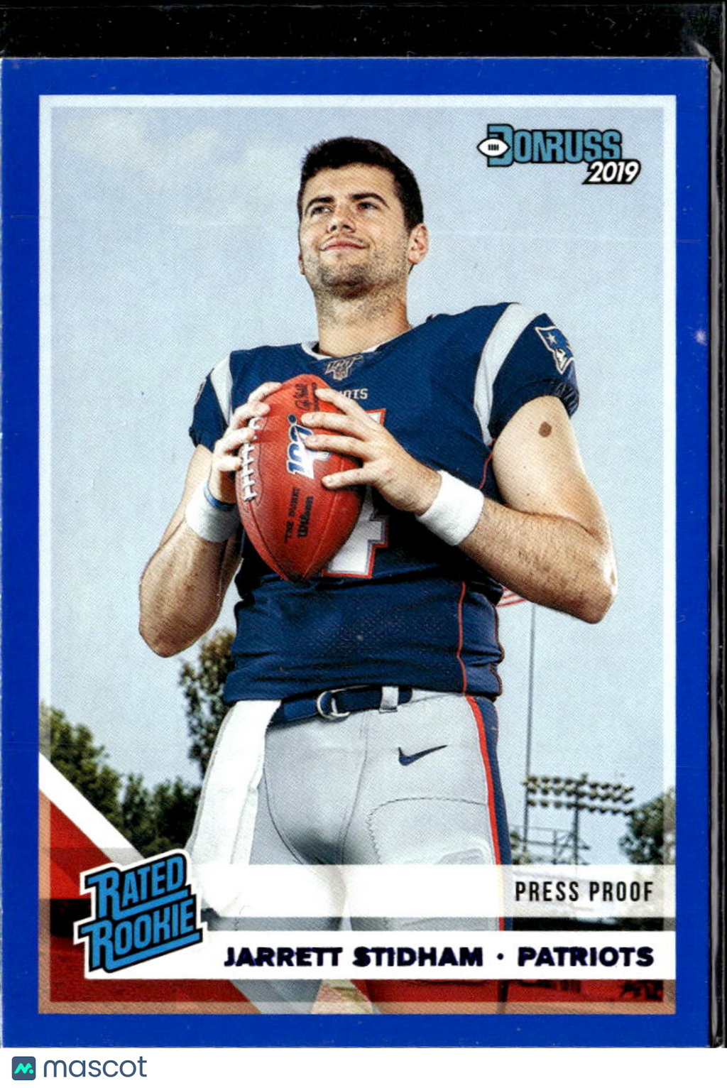 Jarrett Stidham 2019 Donruss Blue Press Proof Rated Rookie New England Patriots