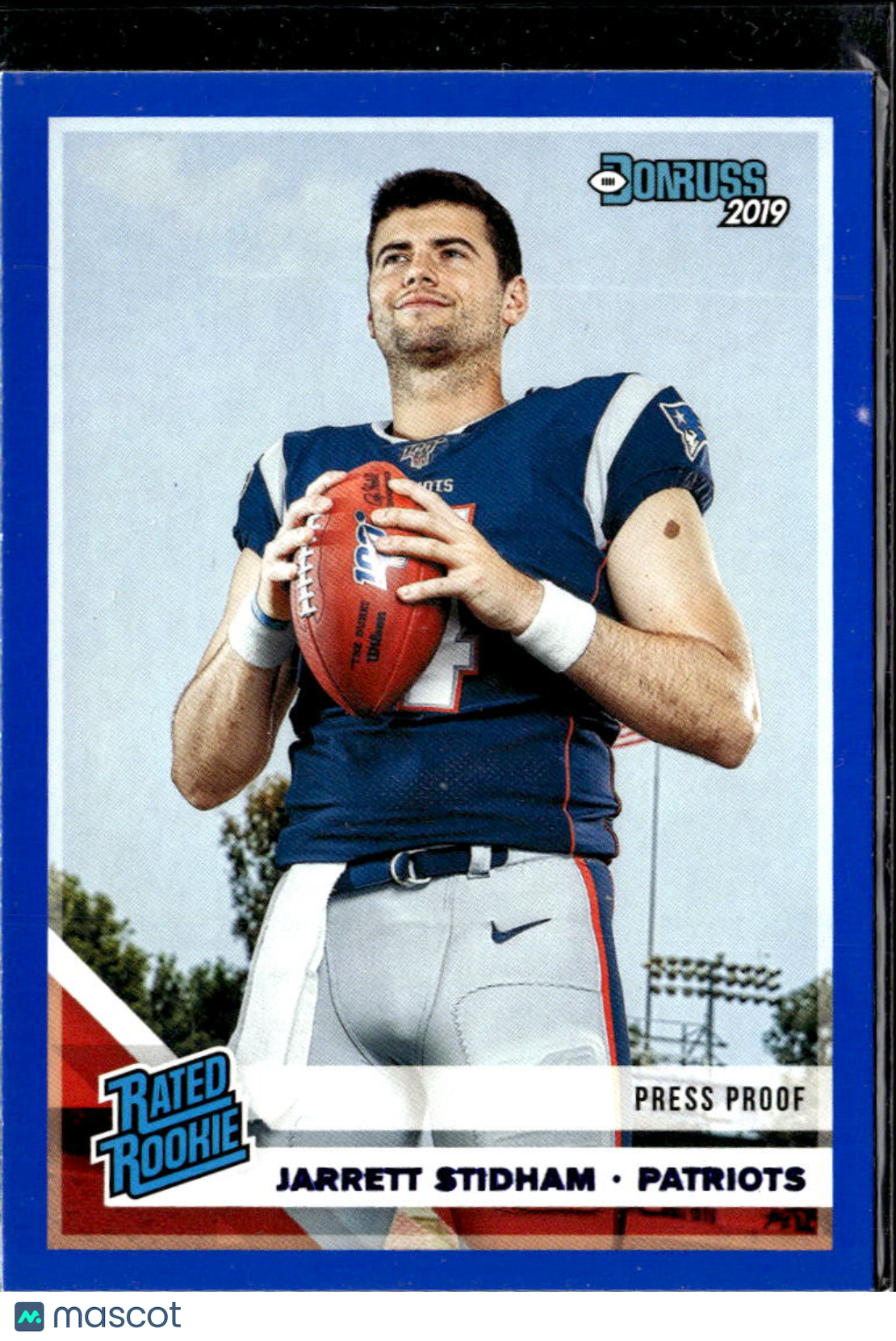 Jarrett Stidham 2019 Donruss Blue Press Proof Rated Rookie New England Patriots