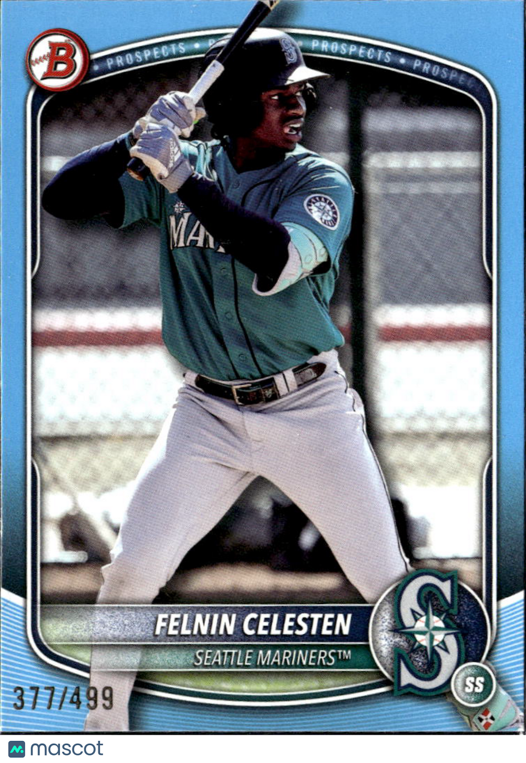 Felnin Celesten 2025 Bowman Draft Sky Blue Refractor /499 Seattle Mariners