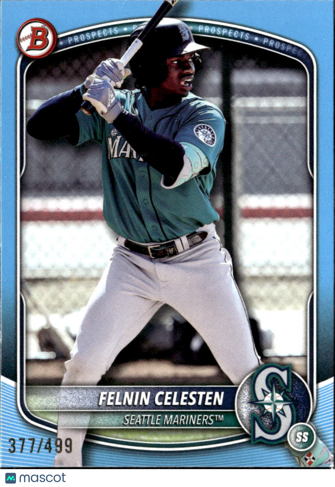 Felnin Celesten 2025 Bowman Draft Sky Blue Refractor /499 Seattle Mariners