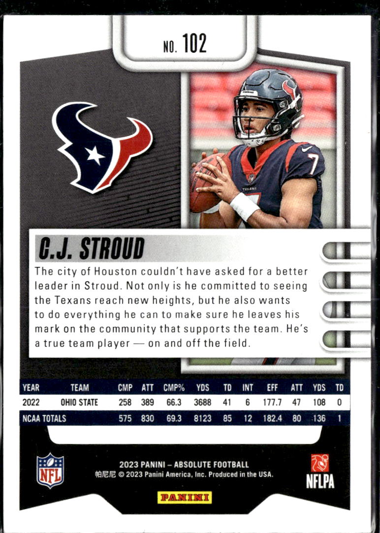 C.J. Stroud 2023 Absolute Rookie RC Houston Texans