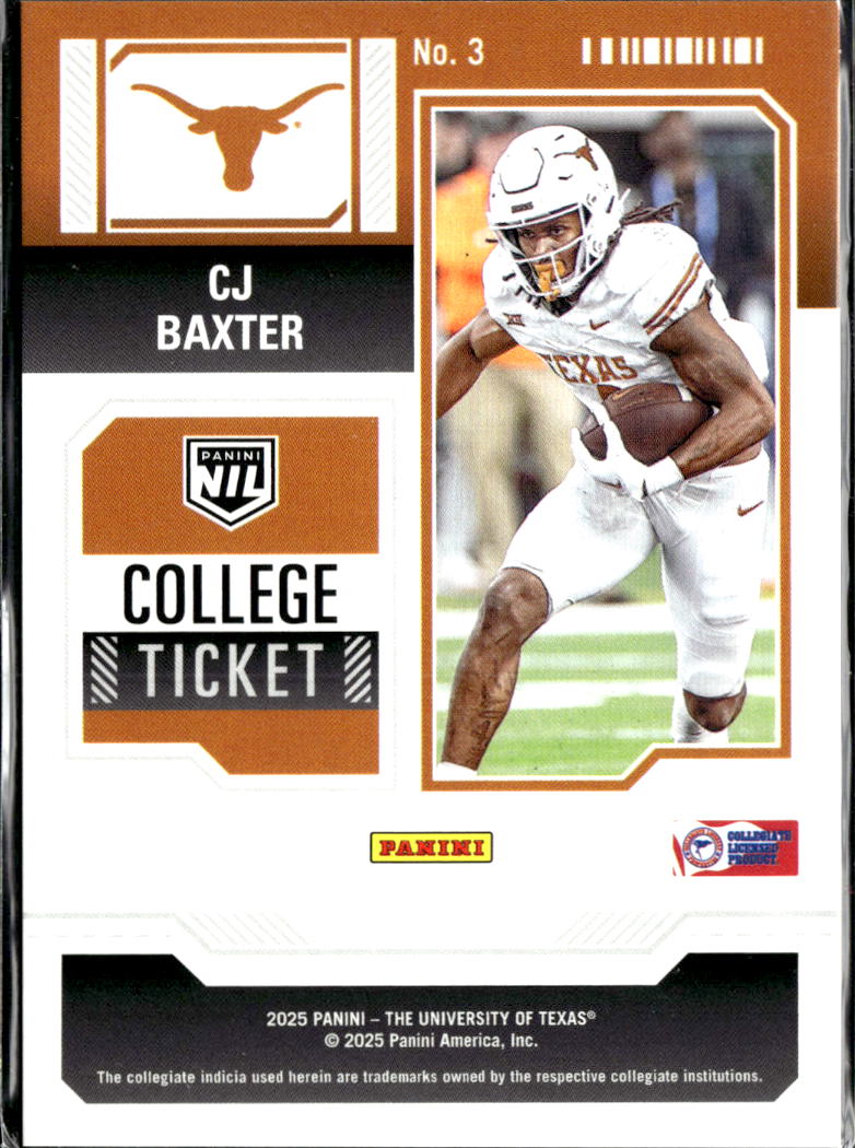 CJ Baxter 2025 Panini Contenders College Ticket 154/199 Texas Longhorns