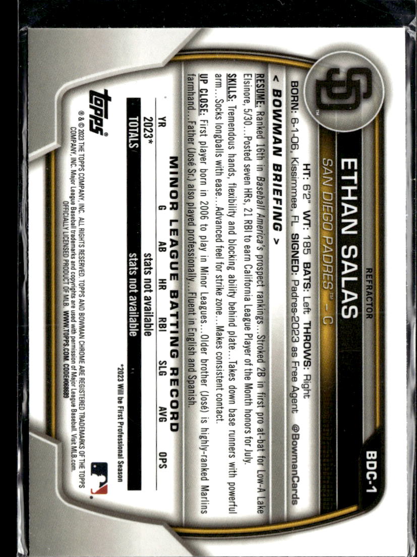 Ethan Salas 2023 Bowman Draft Chrome Refractor San Diego Padres