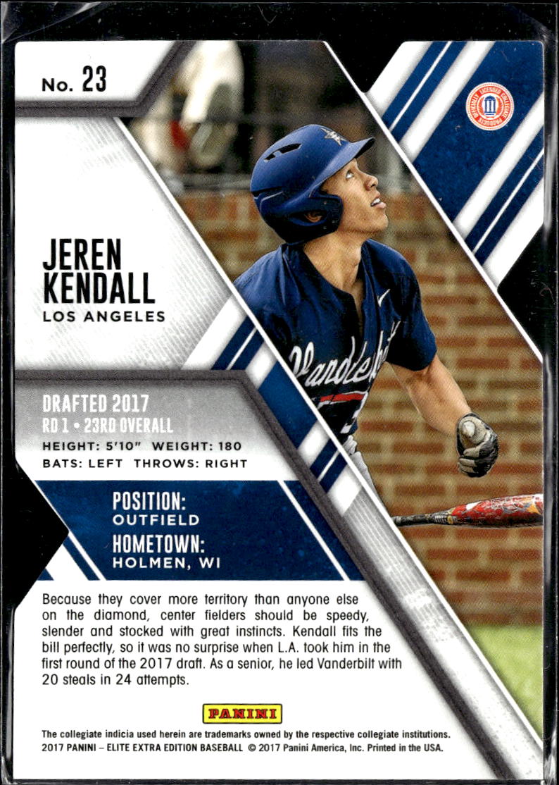 Jeren Kendall 2017 Elite Extra Edition Status Green /49 Los Angeles Dodgers