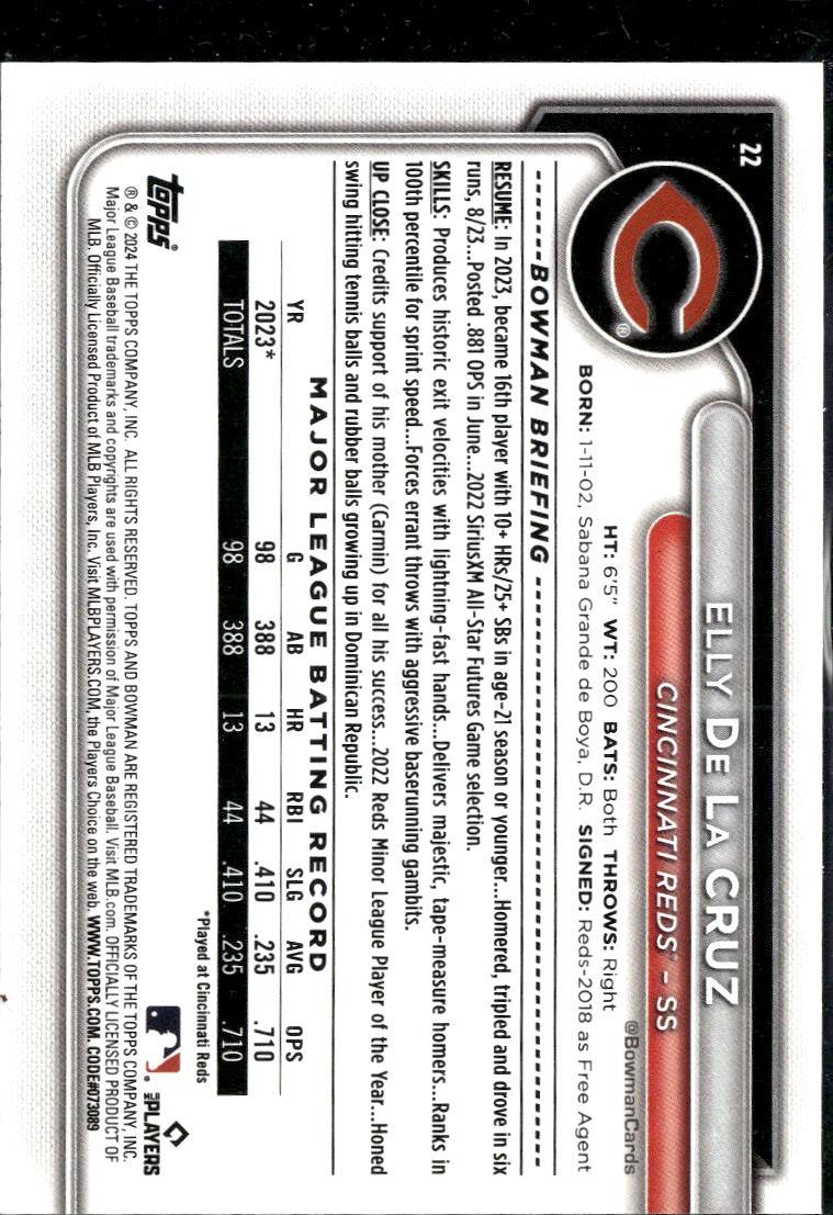 Elly De La Cruz 2024 Bowman RC Rookie Cincinnati Reds