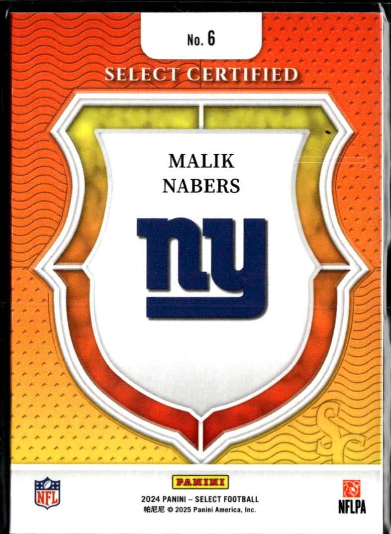 Malik Nabers 2024 Panini Select Certified Rookie RC New York Giants