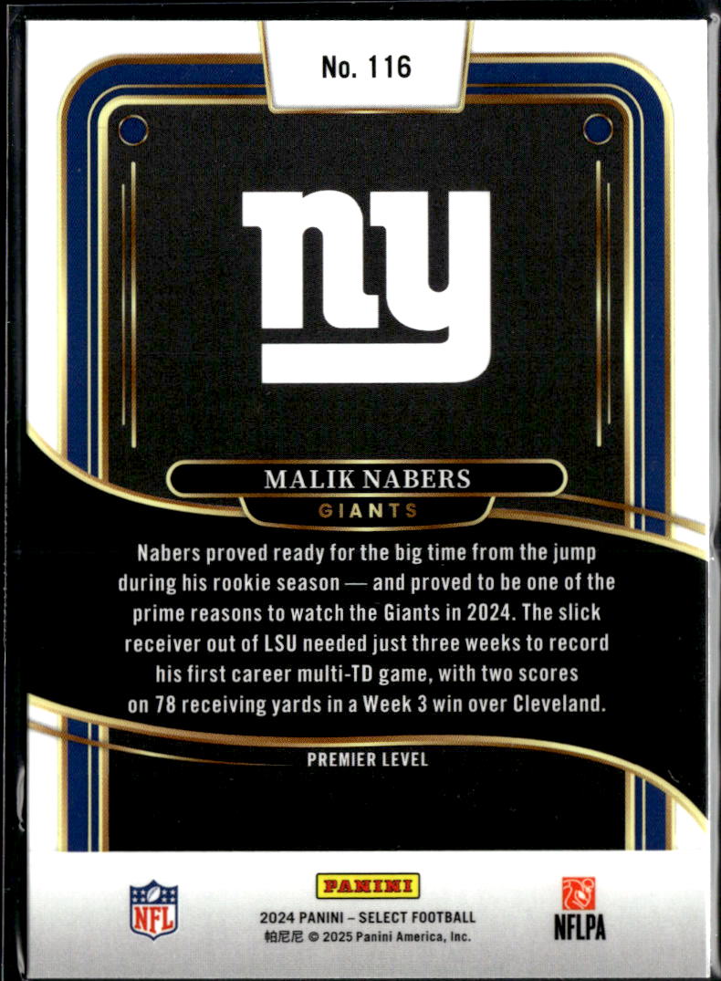 Malik Nabers 2024 Panini Select Rookie RC Premier Level New York Giants