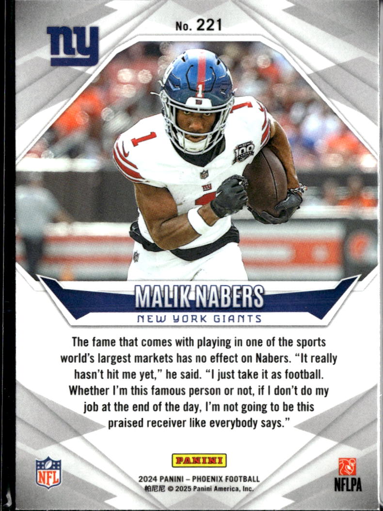 Malik Nabers 2025 Panini Phoenix Rookie RC New York Giants