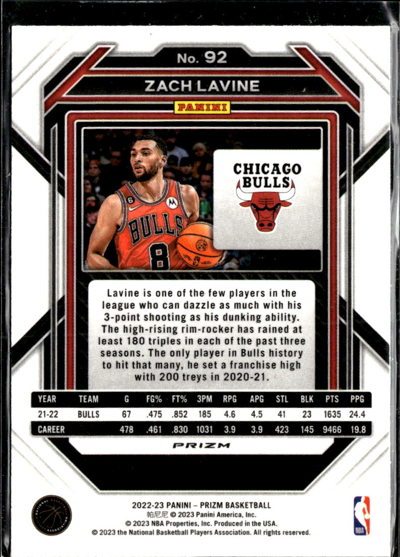 Zach LaVine 2022-23 Panini Prizm Red Sparkle SSP Chicago Bulls