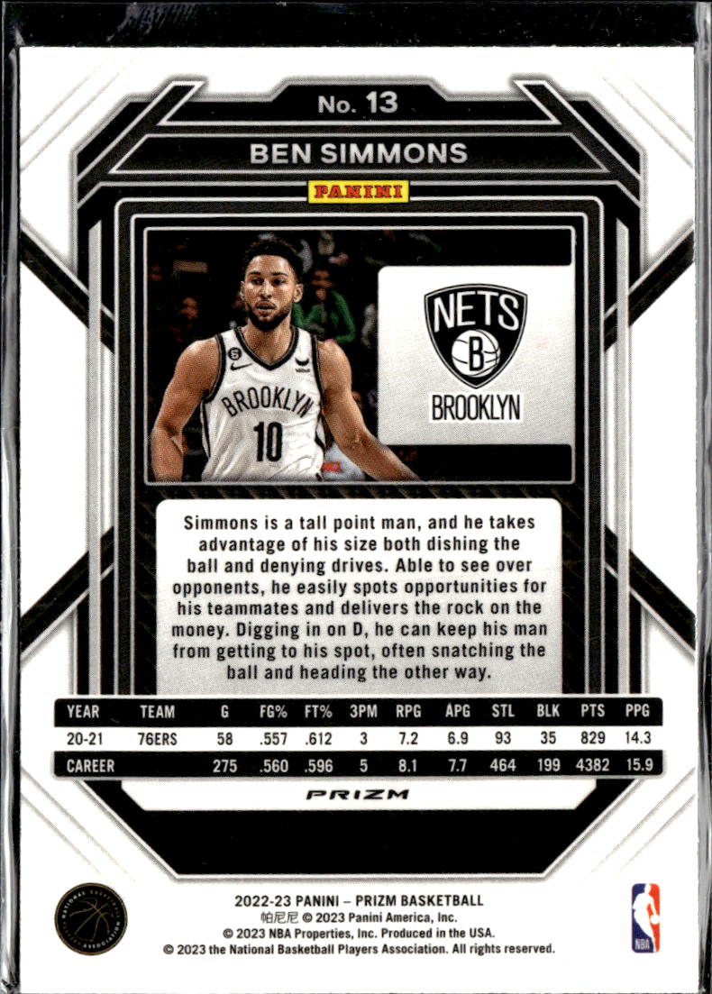 Ben Simmons 2022-23 Panini Prizm Red Sparkle SSP Brooklyn Nets