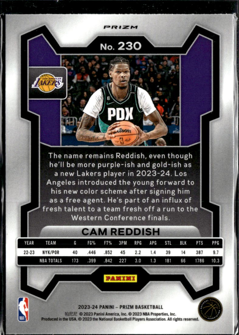 Cam Reddish 2023-24 Panini Prizm Red Sparkle SSP Los Angeles Lakers
