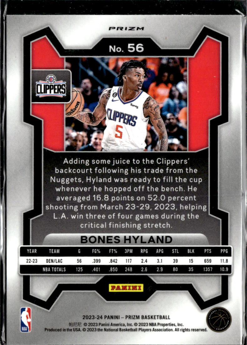 Bones Hyland 2023-24 Panini Prizm Red Sparkle SSP Los Angeles Clippers