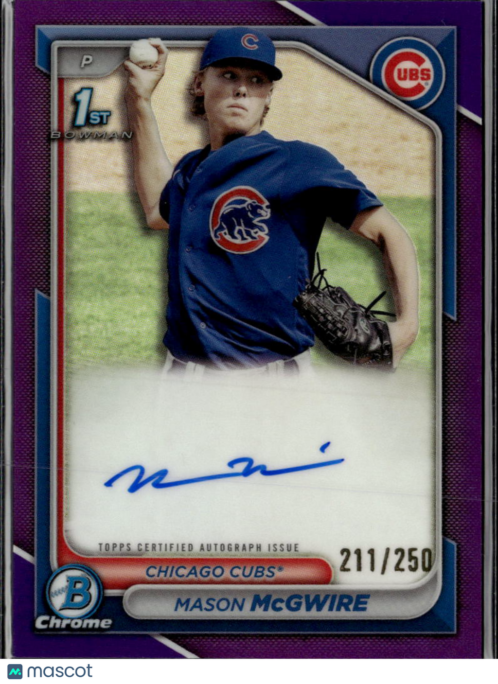 Mason McGwire 2024 Bowman Chrome 1st Auto Autograph RC 211/250 Chicago Cubs