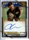 Adler Cecil 2024 Bowman Chrome 1st Auto Autograph 151/499 San Diego Padres