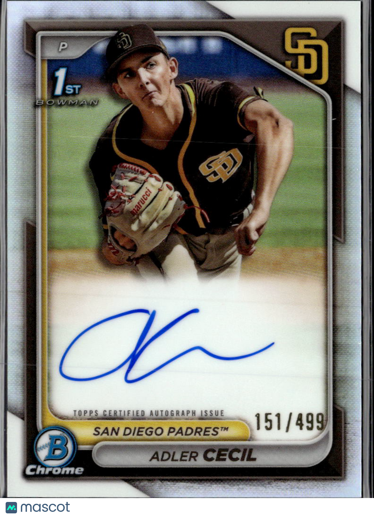 Adler Cecil 2024 Bowman Chrome 1st Auto Autograph 151/499 San Diego Padres