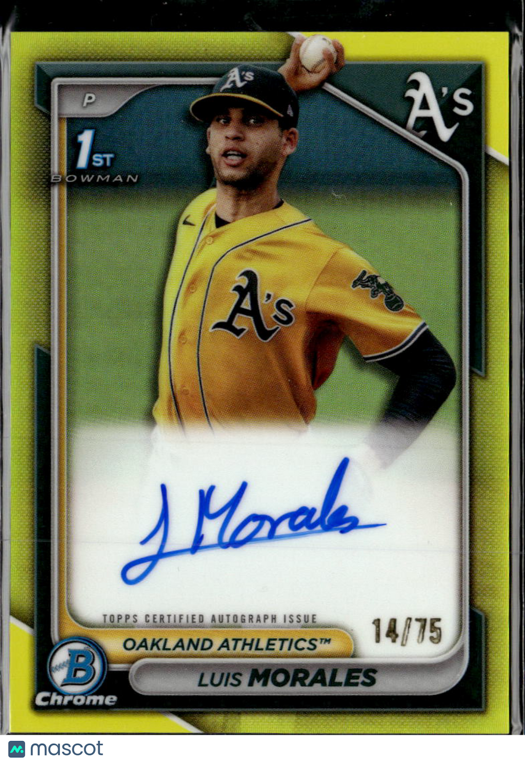 Luis Morales 2024 Bowman Chrome Auto Yellow Refractor /75 Oakland Athletics