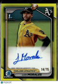 Luis Morales 2024 Bowman Chrome Auto Yellow Refractor /75 Oakland Athletics