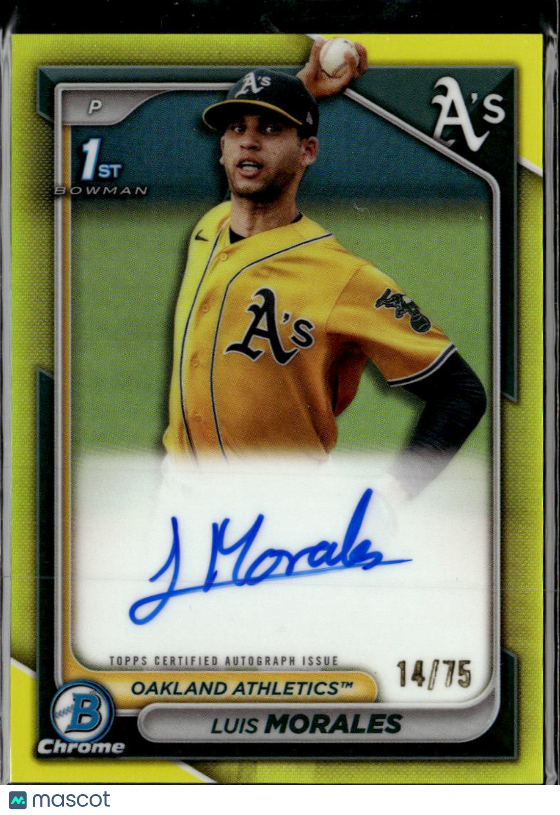 Luis Morales 2024 Bowman Chrome Auto Yellow Refractor /75 Oakland Athletics