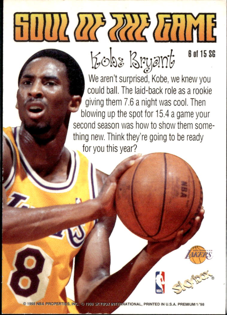 Kobe Bryant 1998 SkyBox Premium Soul of the Game #6 Los Angeles Lakers