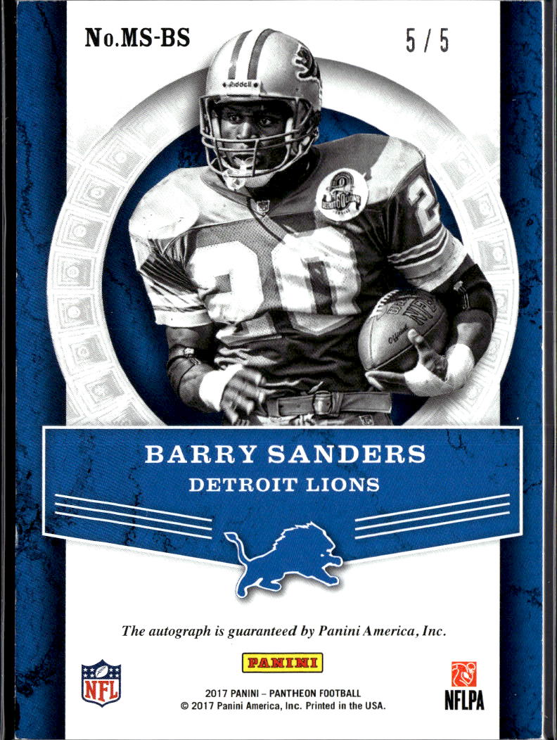 Barry Sanders 2017 Pantheon Milestone Auto Autograph 5/5 Detroit Lions