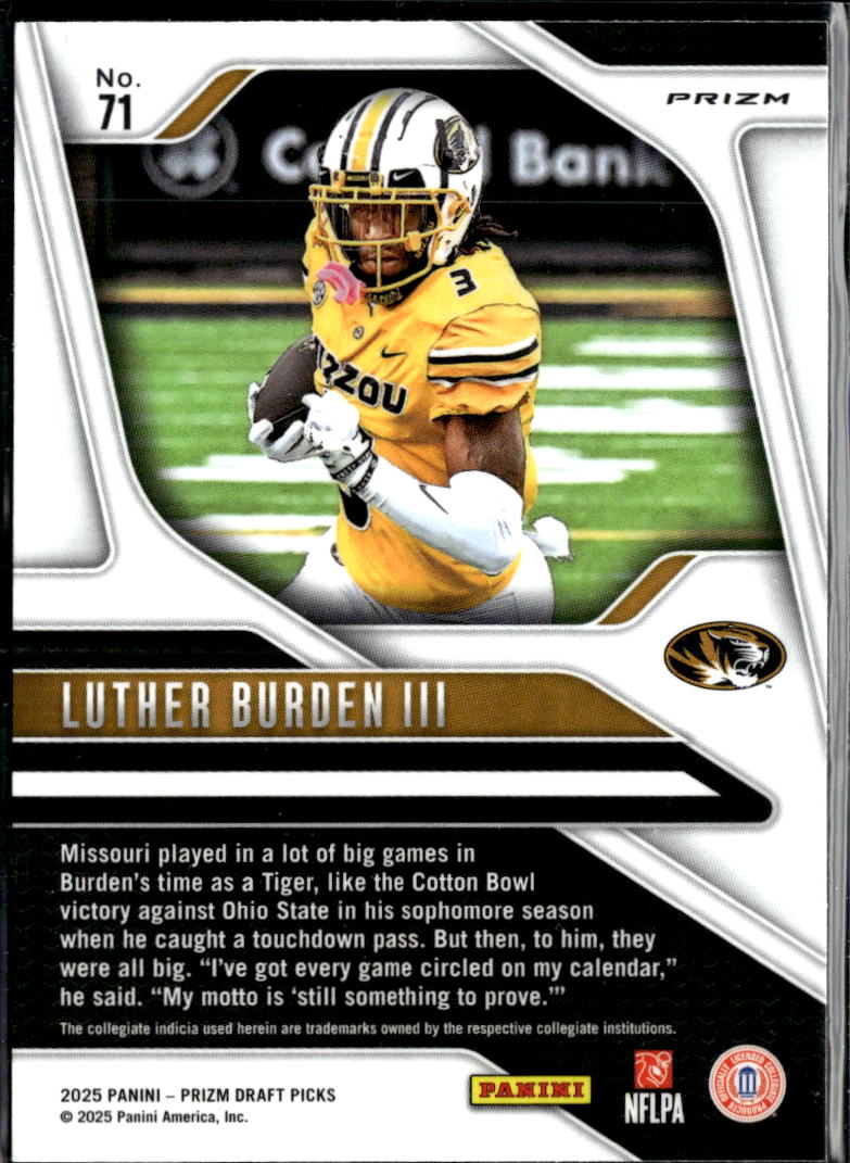 Luther Burden III 2025 Panini Prizm Draft Silver Prizm Rookie RC Missouri Tigers