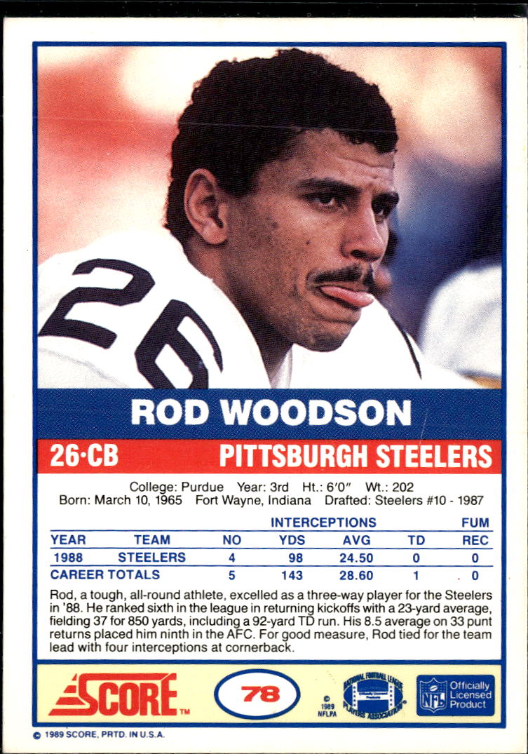 Rod Woodson 1989 Score Rookie RC Pittsburgh Steelers