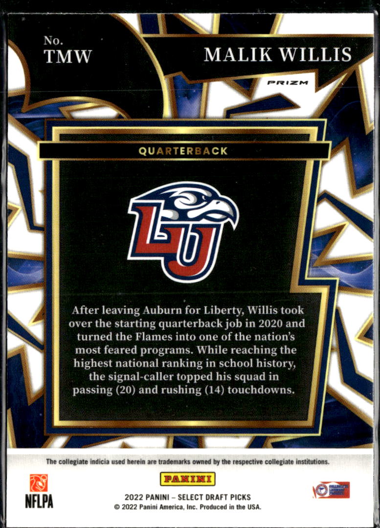 Malik Willis 2022 Select Draft Picks Turbocharged Silver Prizm RC Liberty Flames
