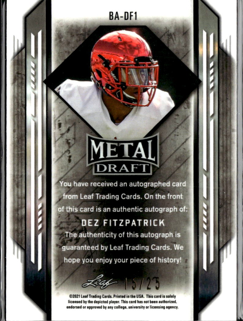 Dez Fitzpatrick 2021 Leaf Metal Draft RC Auto Autograph RC Purple Louisville /25