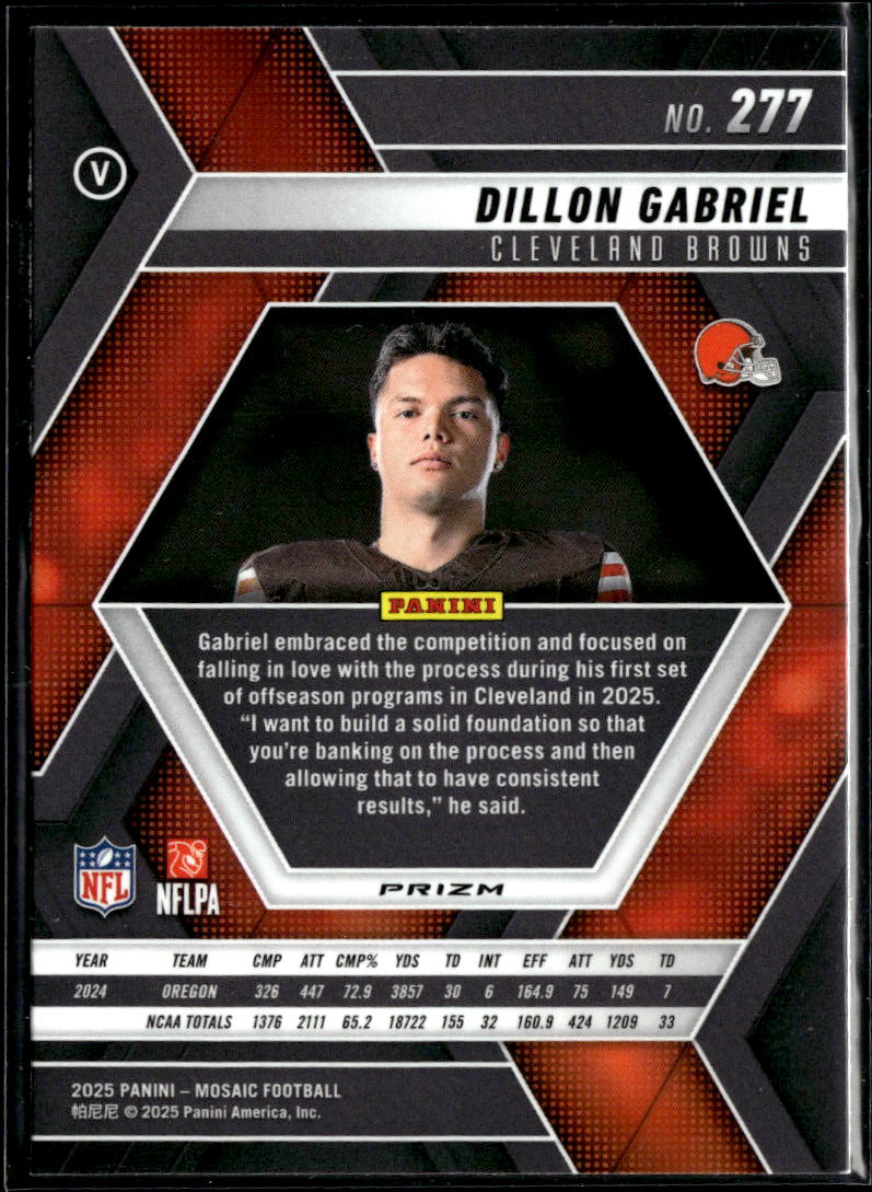 Dillon Gabriel 2025 Mosaic Purple Reaction Variation Rookie RC Cleveland Browns