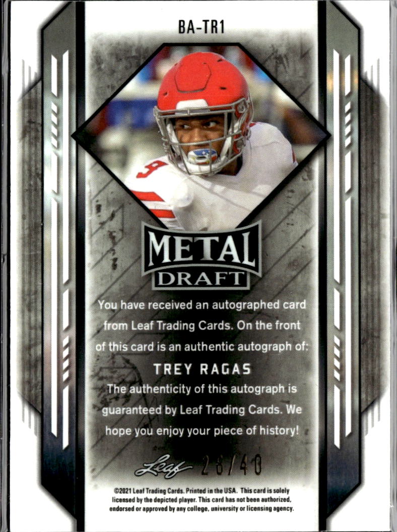 Trey Ragas 2021 Leaf Metal Draft RC Auto Autograph Blue Wave 26/40