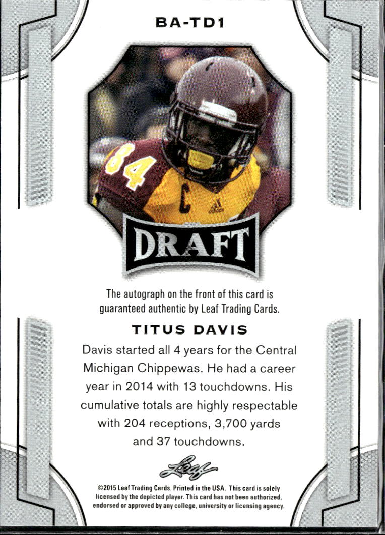 Titus Davis 2015 Leaf Draft Auto Autograph RC Central Michigan Chippewas