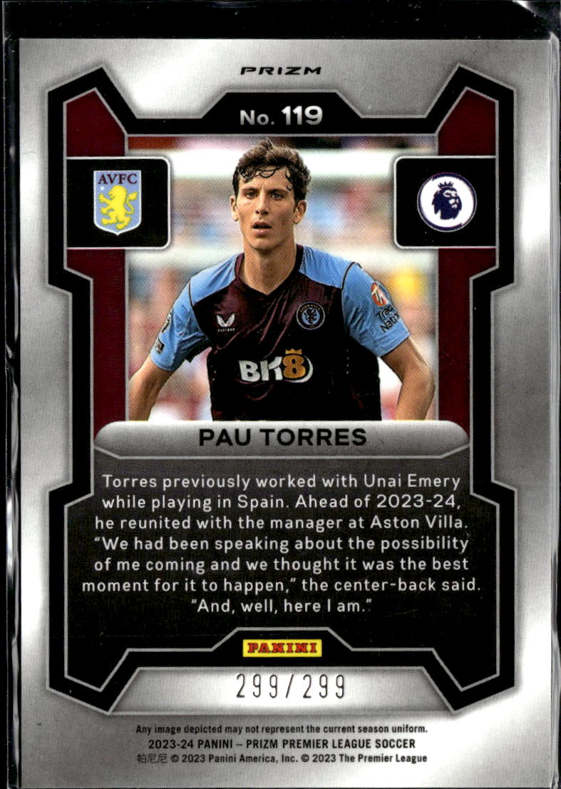 Pau Torres 2023 Panini Prizm Premier League Blue /299 Aston Villa