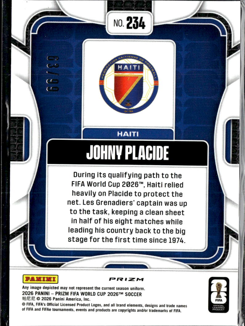 Johny Placide 2026 Panini Prizm FIFA World Cup RC Teal /99 Haiti