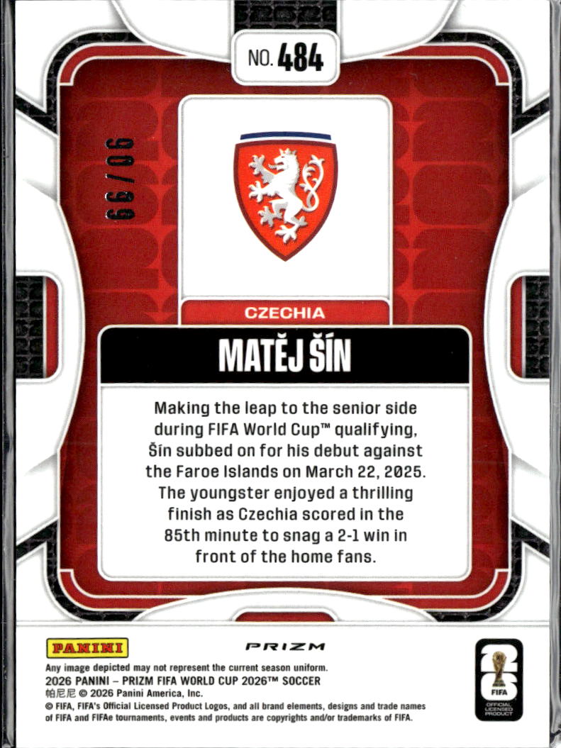 Matej Sín 2026 Panini Prizm FIFA World Cup RC Teal Wave /99 Czechia
