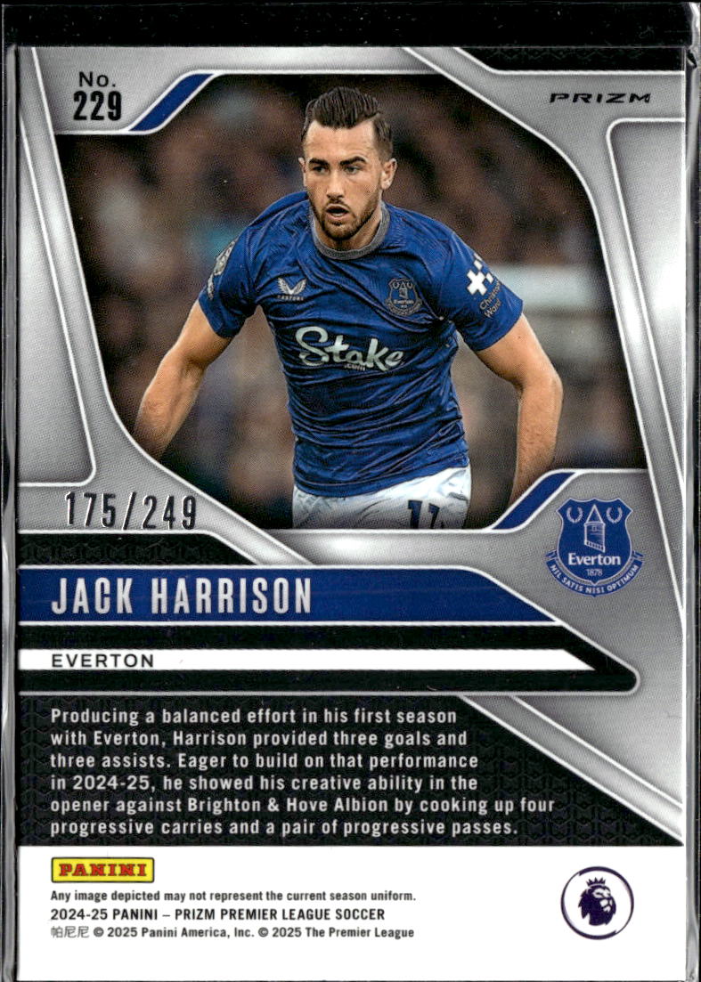 Jack Harrison 2025 Panini Prizm Premier League Purple Mojo /249 Everton