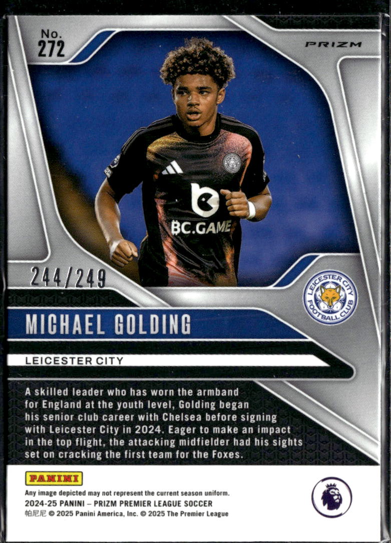 Michael Golding 2025 Prizm Premier League Soccer RC Purple /249 Leicester City