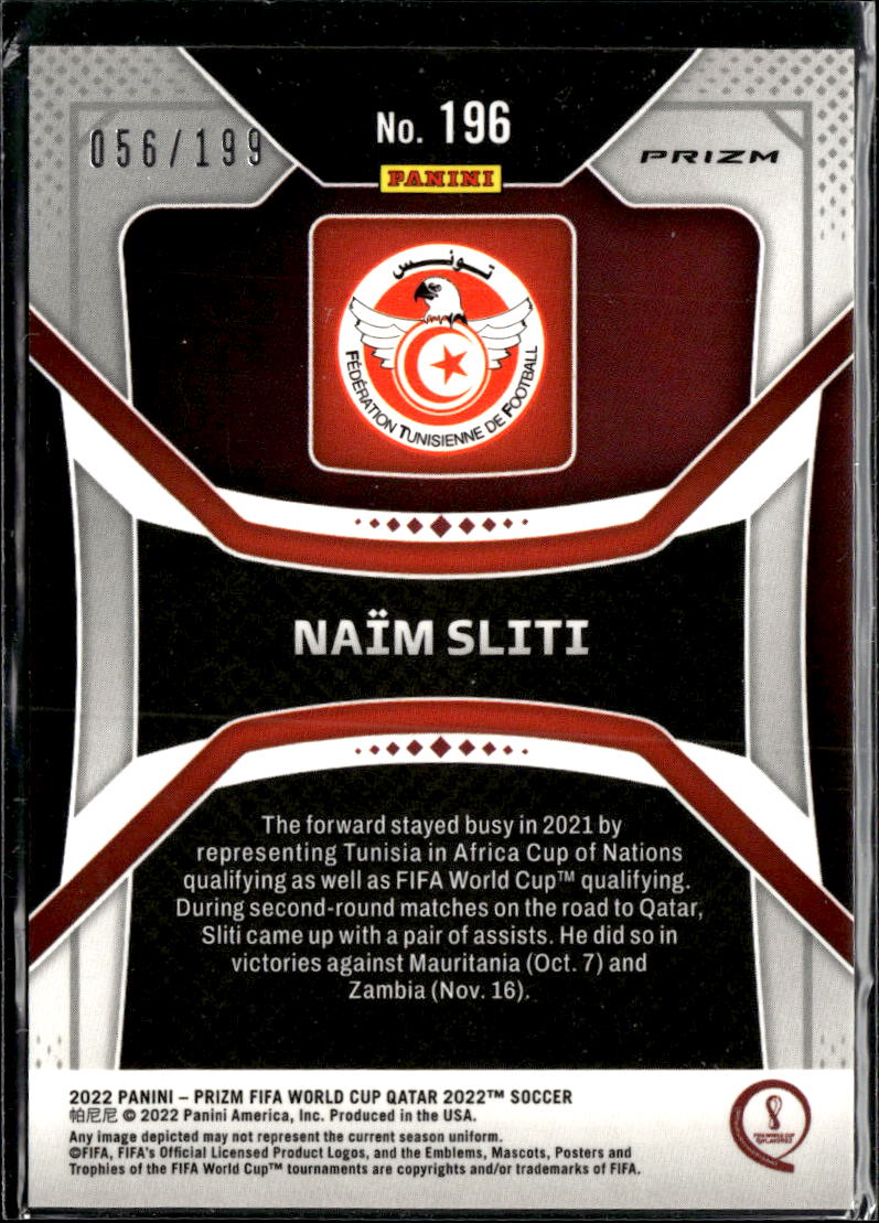 Naïm Sliti 2022 Panini Prizm FIFA World Cup Qatar Purple /199 Tunisia