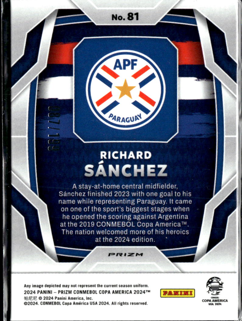 Richard Sánchez 2024 Panini Prizm Copa America Blue Paraguay /199