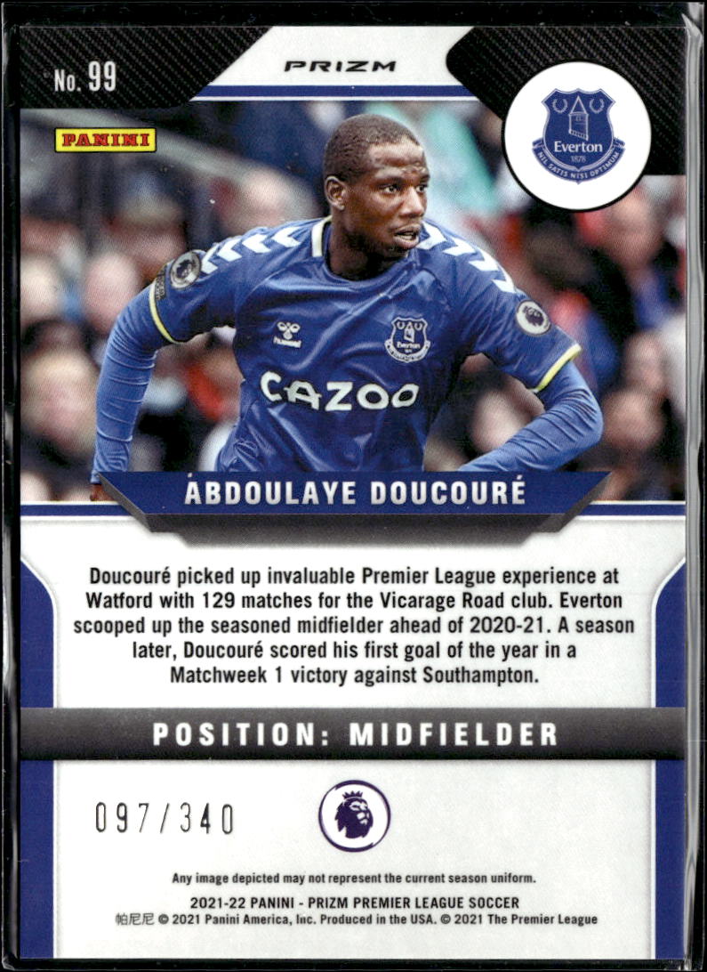 Abdoulaye Doucouré 2021 Panini Prizm Premier League Soccer Blue /340 Everton