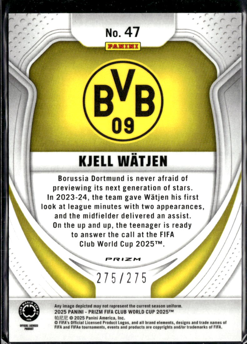 Kjell Wätjen 2025 Prizm FIFA Club World Cup RC Blue /275 Borussia Dortmund